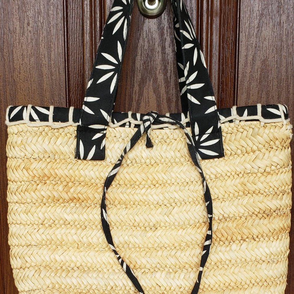 Straw Bag with canvas handle